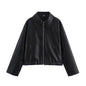 Women's Lapel Long Sleeve Leather Coat