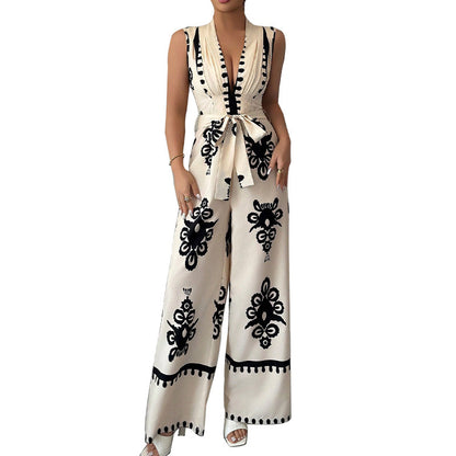 Summer Sleeveless Waistband Jumpsuit For Women