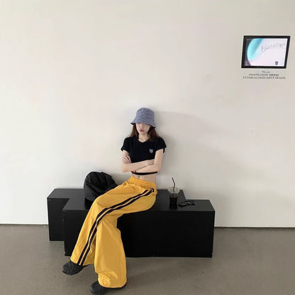 American Striped Sports Pants Female Spring And Autumn Loose Wide Leg Leisure