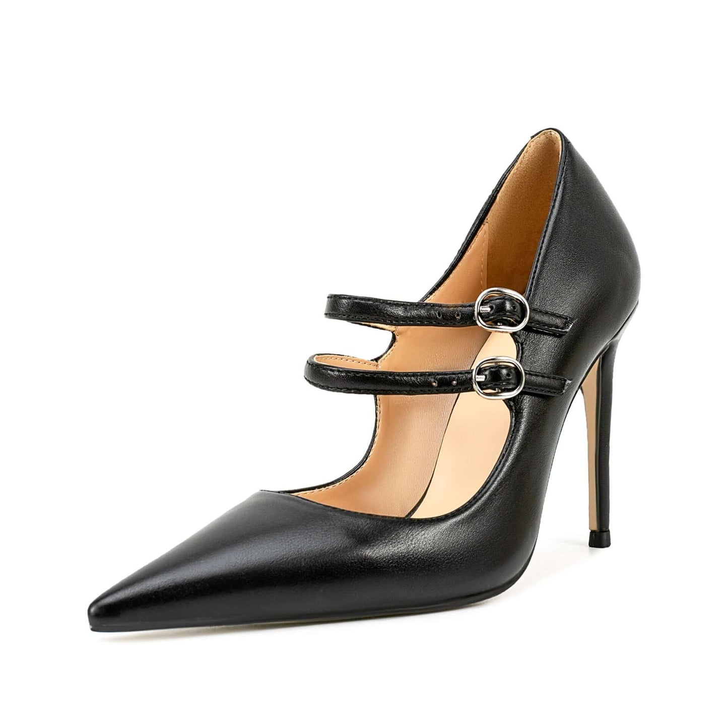 Thin Mary Jane Double Strap High Heels Product information: Pattern: solid color Lining material: Microfiber Color: Black Upper height: low top Heel height: super high heel [greater than 8cm] Heel shape: stiletto heels Size: 35, 36, 37, 38, 39, 40, 41, 42