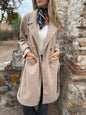 Autumn And Winter Lacing Cardigan Casual Long Sleeve Lapel Woolen Pocket Coat Women