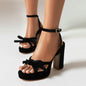 French-style Open-toe Block-heel Sandals With A Bow-cutout Strappy Design
