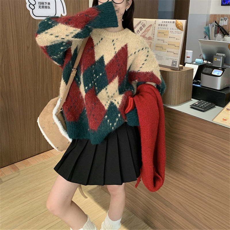 Loose Round Neck Christmas Couple Idle Style Knitwear