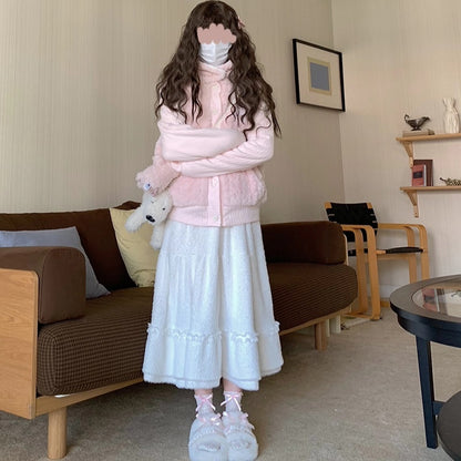 Plush Big Swing Mid-length High Waist Elastic Skirt