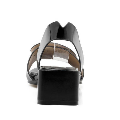 Patent Leather Buckle Mid-heel Open-toe Womens Shoes