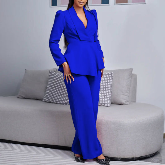 Ruffled Long-sleeved Top Wide-leg Pants Suit