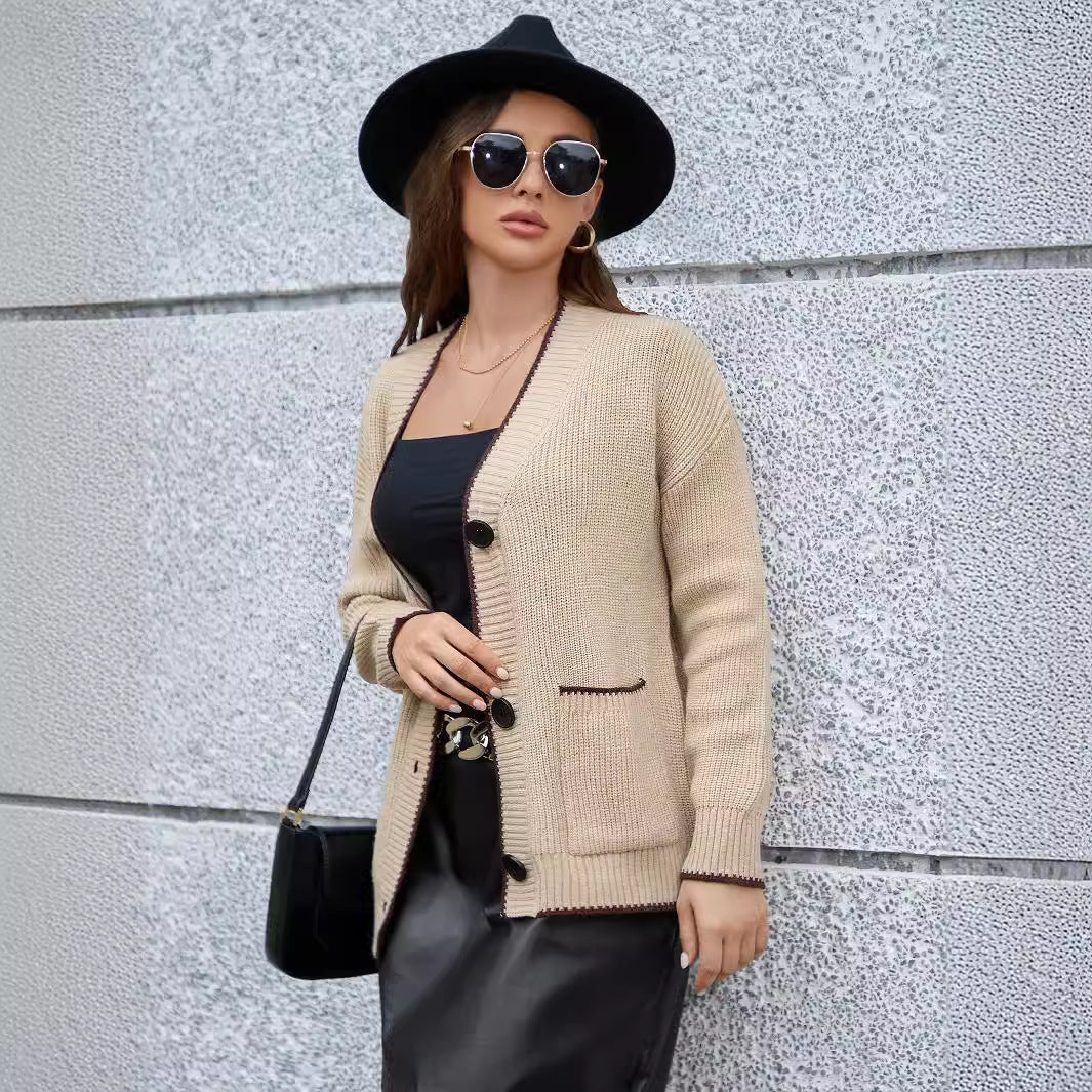 Contrast Color Boud Edage Belt Pocket Casual Jacket