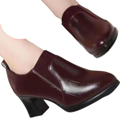 Womens Deep-toe Soft-leather Soft-soled High Heels