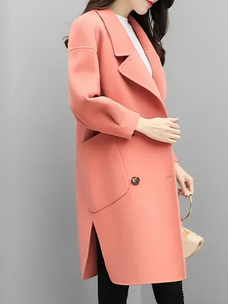 Medium To Long-length Lantern-sleeve Purple Woolen Coat For Petite Women