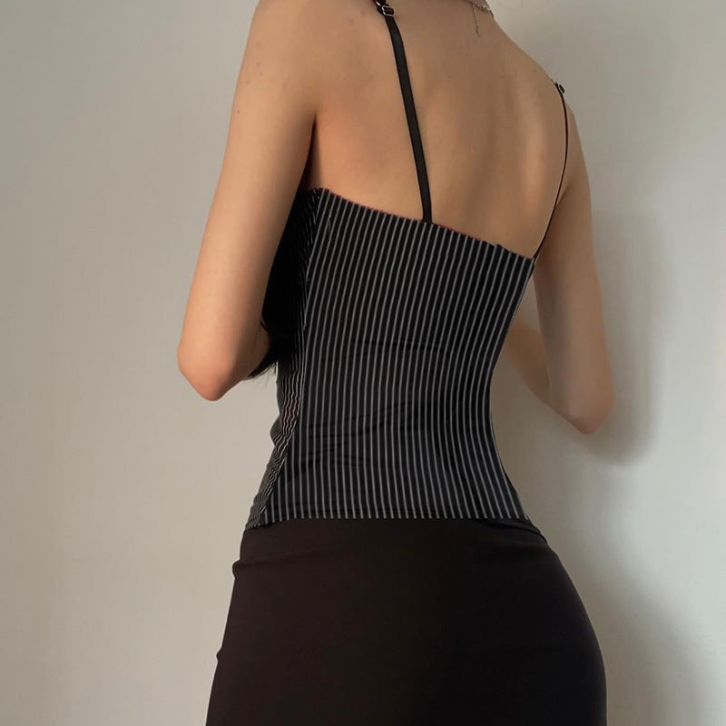 Vintage Stripe Waist Slimming Sexy Suspenders Chest