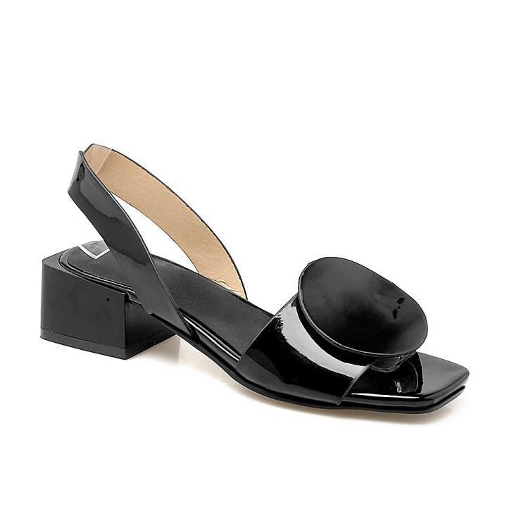 Patent Leather Buckle Mid-heel Open-toe Womens Shoes