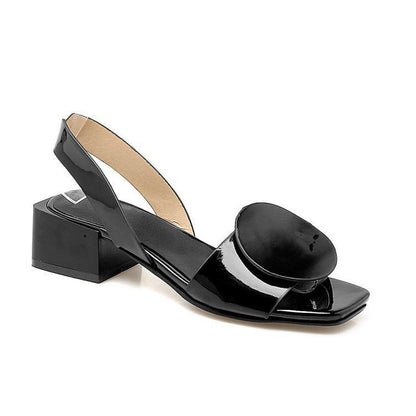 Patent Leather Buckle Mid-heel Open-toe Womens Shoes
