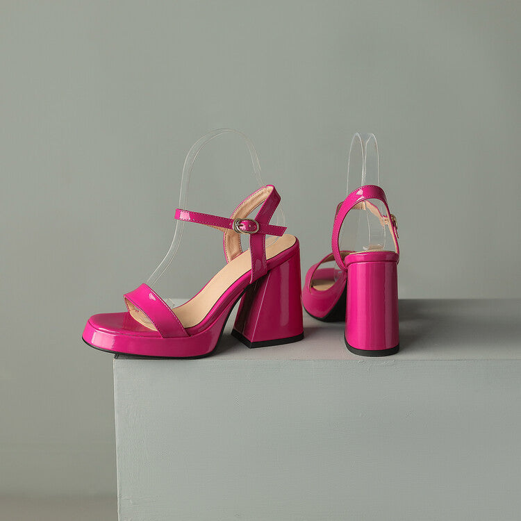 Womens Solid-color Round-toe Chunky-heel Sandals