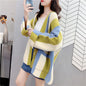 Striped Color Stitching Knitted Cardigan Sweater Coat For Women