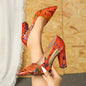 Womens Pointed-Toe, Chunky-Heel, Plus-Size High Heels With A Shallow Opening And EuropeanAmerican-Style Floral Print