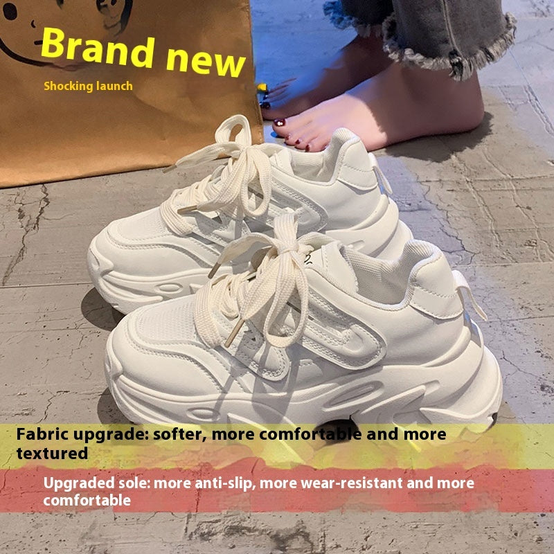 Height Increasing Thick Bottom Women's Sports Casual Shoes Product information: Pattern: solid color Applicable sports: Universal Lining material: imitation leather Color: beige [upgrade solid soft bottom], fluorescent green [upgrade solid soft bottom], R