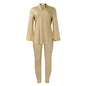 Solid Color Plus Size V-neck Long Sleeve Top Pants Suit