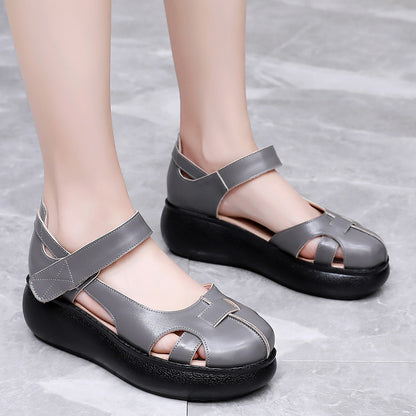 Womens Genuine Leather Closed-Toe Roman Sandals