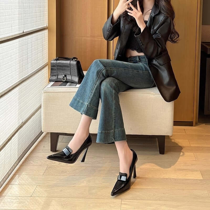 Retro Pointed Elegant Women's Commuting Stiletto Patent Leather High Heels Product information: Pattern: solid color Lining material: imitation leather Color: Black, Brown Upper height: low top Heel height: high heels [6-8cm (inclusive)] Heel shape: taper