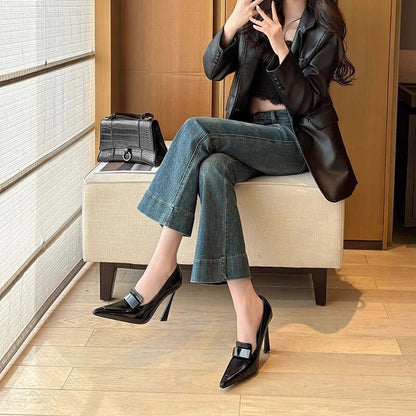 Retro Pointed Elegant Women's Commuting Stiletto Patent Leather High Heels Product information: Pattern: solid color Lining material: imitation leather Color: Black, Brown Upper height: low top Heel height: high heels [6-8cm (inclusive)] Heel shape: taper