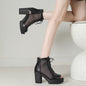 Womens Plus Size Mesh Peep Toe Chunky Heel Sandals With Thick Soles And High Heels