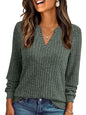 Women's V-neck Sunken Stripe Brushed Solid Color Top