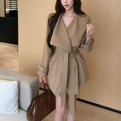 Korean Style New High-grade Temperament Lotus Leaf Collar Long Sleeve Trench Coat