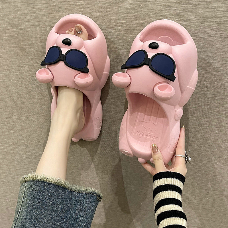 Cute Sunglasses Bear Slippers For Women, Summer Style