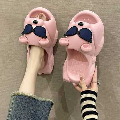 Cute Sunglasses Bear Slippers For Women, Summer Style