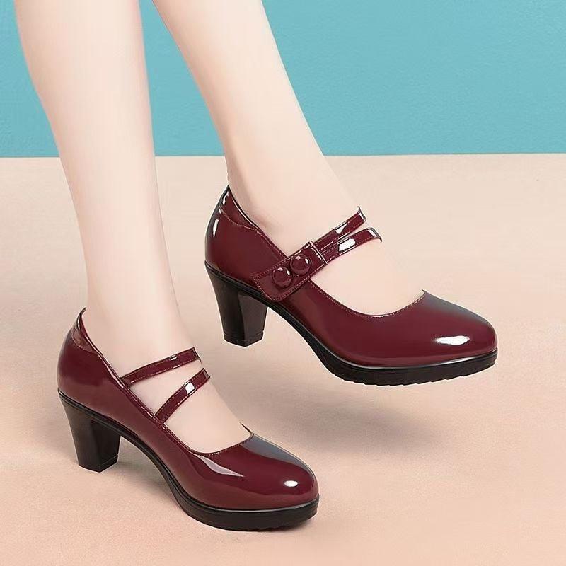 Genuine Soft Leather Womens Pumps With A Round Toe And High Heel