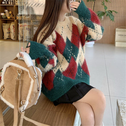Loose Round Neck Christmas Couple Idle Style Knitwear