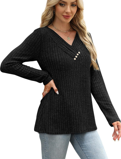 Women's Sweater Long Sleeve Shirt V-neck Top