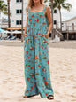 2025 New Women's Summer Printed Casual Overalls Loose Wide Leg Jumpsuit Bohemian Floral Printed Loose Jumpsuit With Pocket