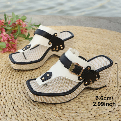 Chunky-heel Metal-buckle Slippers Beach Sandals