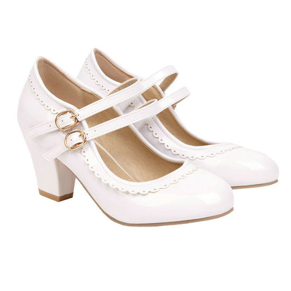 Womens Round-toe Patent Leather Chunky-heeled High Heels In Candy Colors