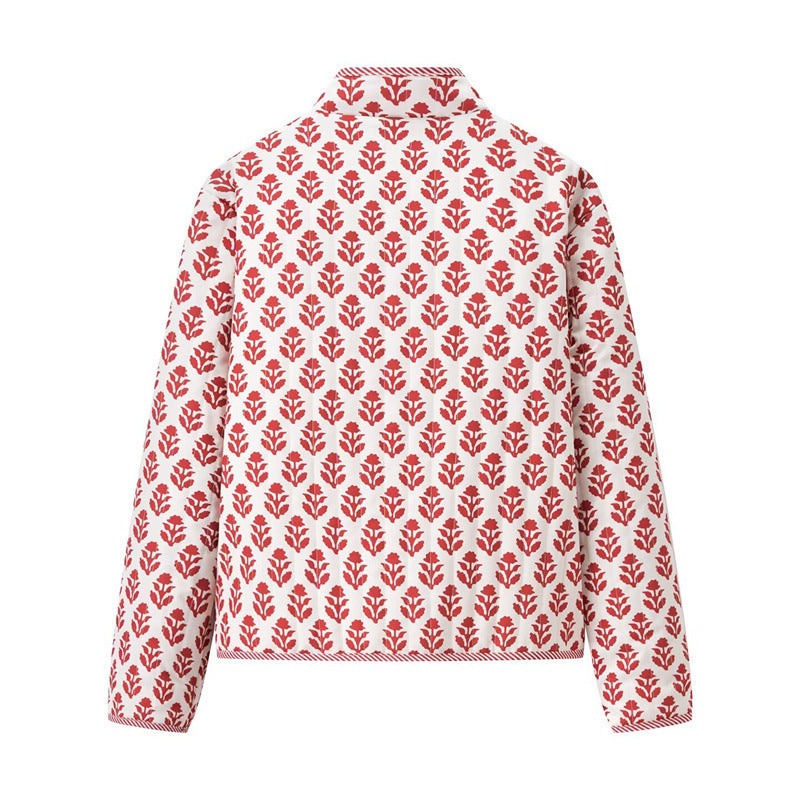 Women's Stand Collar Printed Reversible Cotton Coat Coat