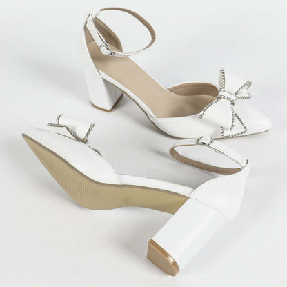 Hollow Thick Heel Pointed Buckle High Heels Women Suede Product information: Pattern: Solid color Lining material: EVA Applicable sports: Universal Color: White leather surface, black suede Upper height: Low top Heel shape: Chunky heel Size: 35, 36, 37, 3