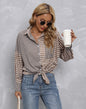 Lapel Plaid Colorblock Loose Casual Shirt