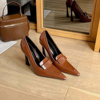 Retro Pointed Elegant Women's Commuting Stiletto Patent Leather High Heels Product information: Pattern: solid color Lining material: imitation leather Color: Black, Brown Upper height: low top Heel height: high heels [6-8cm (inclusive)] Heel shape: taper