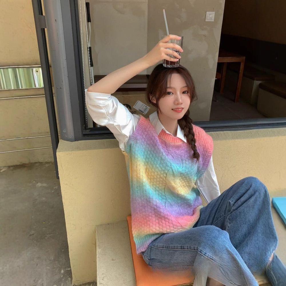 Fashionable All-match Round Neck Pullover Loose All-match Gradient Sweater