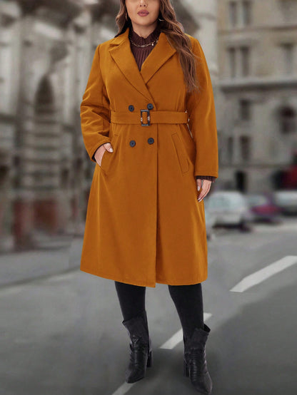 Women's Plus Size Solid Color Woolen Coat