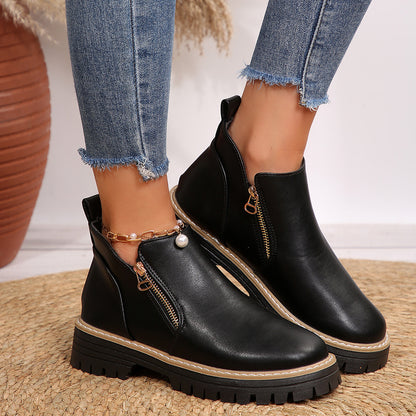 Autumn And Winter Round Toe High Heel Boots Women's Shoes Product information: Pattern: solid color Lining material: imitation leather Color: Black Heel height: mid heel (3-5CM) Sock length: low tube Heel shape: square heel Size: 36,37,38,39,40,41,42,43 S