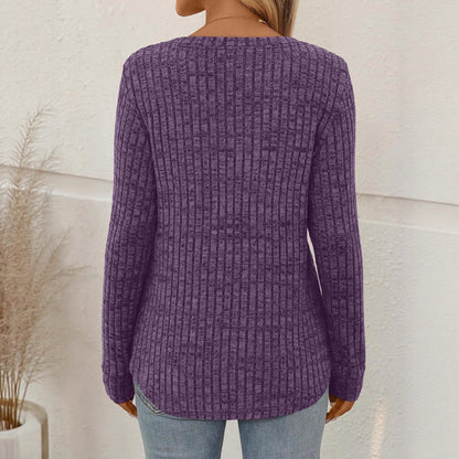 Women's V-neck Sunken Stripe Brushed Solid Color Top