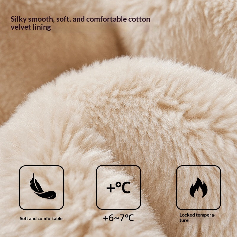 Womens AutumnWinter Indoor Plush Thick-Soled Warm Anti-Slip Cotton Slippers