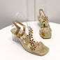 Fashion Flowers Sandals With Transparent High Square Heels Summer Square Toe Shoes For Women