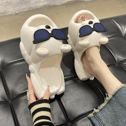 Cute Sunglasses Bear Slippers For Women, Summer Style
