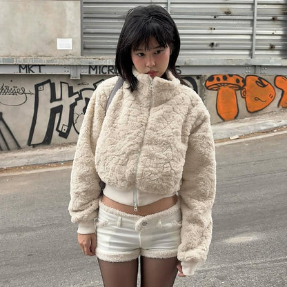 Casual Cardigan Zipper Plush High Collar Warm Coat