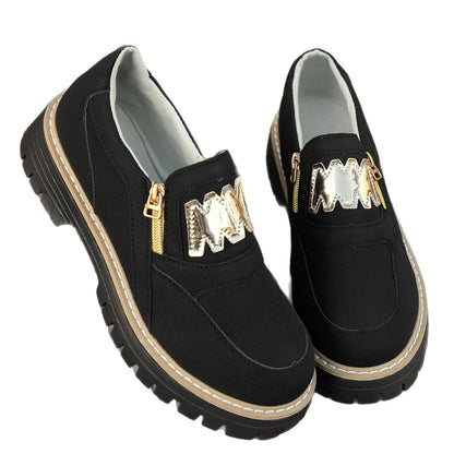 Womens Plus-Size Loafers With Side Zipper And Chunky Platform Sole