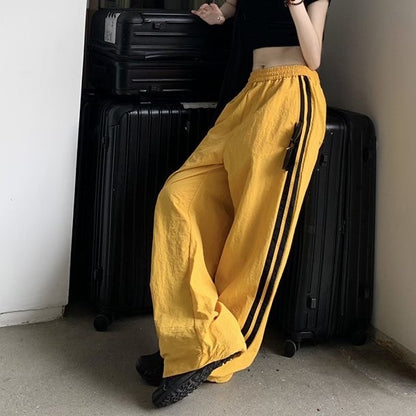 American Striped Sports Pants Female Spring And Autumn Loose Wide Leg Leisure