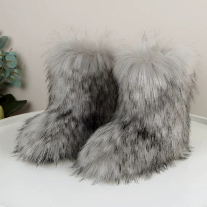 European And American Imitation Raccoon Fur Winter Warm Mid-calf Women's Shoes European And American Imitation Raccoon Fur Winter Warm Mid-calf Women's Shoes Product information: Inner Material: Plush Color: Imitation Raccoon Fur Khaki, Imitation Raccoon